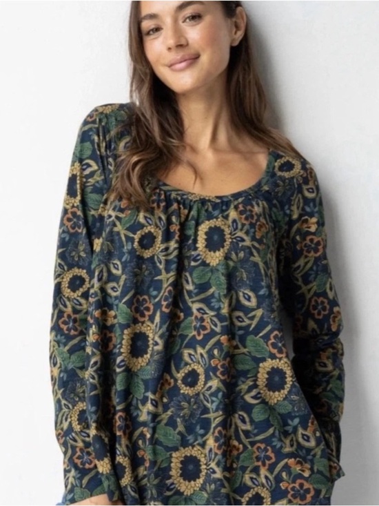 NATURAL LIFE Tops - Natural Life Iris Cotton Dahlias Floral Scoop Neck Long-Sleeve Top Size Large